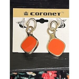 CFL *b3G1 New Coronet Reversible‎ Earrings Gold White Orange carded NWT